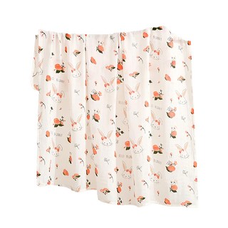 新生兒雙層印花紗布包巾，110x120公分, 兔子橘花