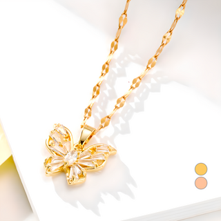 NOID-B 女性用醫療鋼蝴蝶水晶鋯石清純項鍊