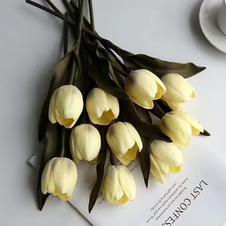 KUIBAO 快豹生活 韓風ins仿真郁金香 黑葉 深墨綠桿, 莫蘭迪灰色, 1支