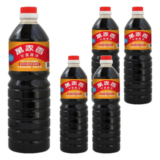 萬家香 甘露醬油 100%純天然釀造 使用非基因改造黃豆 不添加防腐劑、焦糖色素, 1L, 5瓶