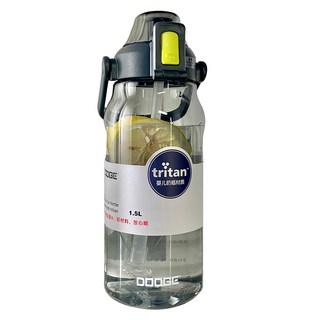 DODGE 道奇 Tritan 戶外防摔彈蓋吸管運動水壺, 1.5L, 1個, 灰色