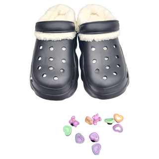 ego life 愛心配飾柔軟毛絨可拆卸EVA增高厚底拖鞋洞洞鞋 BH1975, 39~40, 黑色