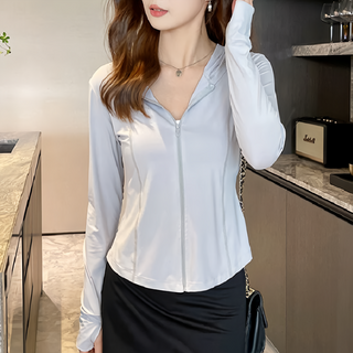 冰絲修身防曬衣，UPF50+，紫外線阻隔率95%，四面高彈，不易起球，不易褪色, XL, 淺灰色