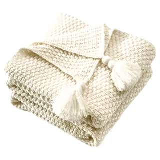 經典北歐風流蘇針織空調被 米色 腈綸(合成纖維), 150 x 110cm