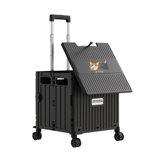 A&R 吾家有貓 四輪附杯架折疊購物手推車 滑蓋BC款, 65L, 360°萬向輪, 黑武士, 1個