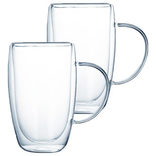 JOSIC 帶把手雙層高硼硅耐熱玻璃杯 9 x 14cm 450ml, 透明色, 2個