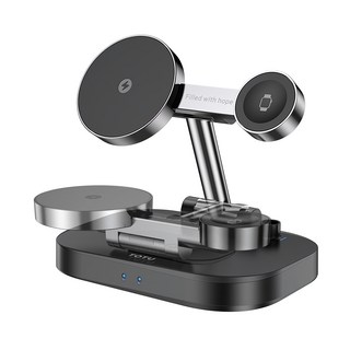 TOTU 拓途 15W 四合一磁吸摺疊無線充電座 帶LED燈, 黑色, 1個