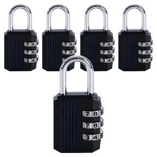 咪咪購物 防盜密碼鎖 三碼鎖 黑色 5個 旅行箱背包置物櫃, 2.2 x 5.5 x 1cm