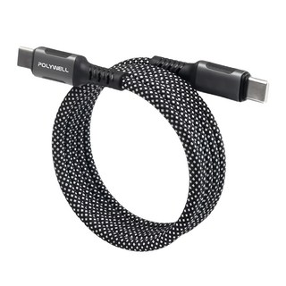 POLYWELL 寶利威爾 磁吸收納PD快充線 C To C 鋁合金 編織線 PW15-W45-A389, 1m, 黑色, 1條