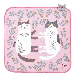Kusuguru Japan 日本眼鏡貓Nagonago-san系列 紗布絨手帕 粉色, 25 x 25cm