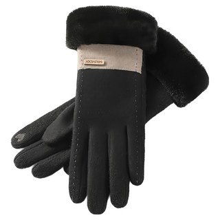 GOLOV.EJOy 女款 羊毛小香風加厚保暖手套/滑雪手套/機車手套, 黑色, 1雙