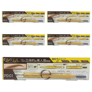 日本 excel 3合1持久造型眉筆, PD01 自然棕, 5件