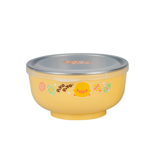 PiYOPiYO 黃色小鴨 不鏽鋼雙層隔熱深餐碗 300ml 碗內寬度直徑約10.5cm 無塑化劑、不含重金屬、雙酚A, 黃色, 1個