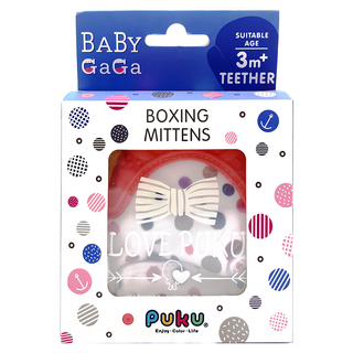 PUKU 藍色企鵝 Baby GaGa小豬手套 + 收納盒, 3個月以上寶寶適用，柔軟舒適安全，容易清潔, 紅色, 1組