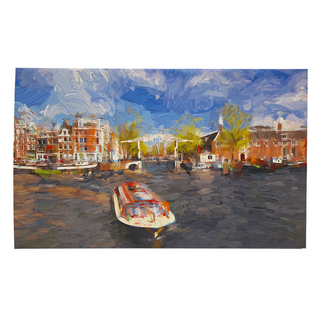 24mama 掛畫 歐式 荷蘭 繪畫藝術 城市建築 船 河水 無框畫 阿姆斯特丹港 1入, 60 x 40cm