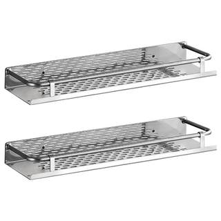 新錸家居 免釘/打孔 加大長款不鏽鋼置物架 廚房浴室收納架 40cm, 2個, 銀色