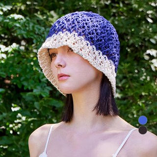 Varzar 金屬飾牌鉤針雙色漁夫帽