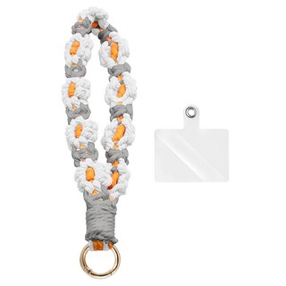 春夏編織小雛菊花朵手腕掛繩，灰色+白色+橘色，含透明墊片, 1組