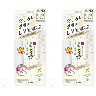 SANA 莎娜 豆乳美肌緊緻潤澤妝前乳, SPF43 PA+++, UV乳液, 美容液80%, 礦物油和香料不添加, 無色, 2條
