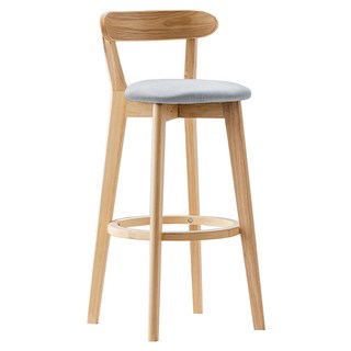 C-FLY 時尚家居 北歐風木質高腳椅, 淺木色, 舒適棉麻椅面, 穩固木質結構, 高腳吧台椅, 1個