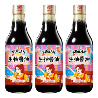KIMLAN 金蘭 生抽醬油, 適用於涼拌菜或炒菜，醬香味美，色澤清澈透明, 590ml, 3瓶
