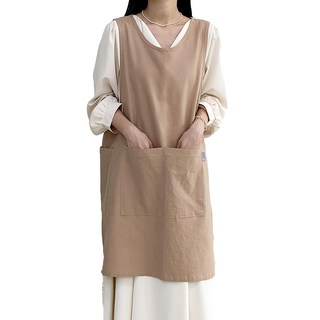 Hansday 鈕扣開衩亞麻圍裙 暖米色 1組