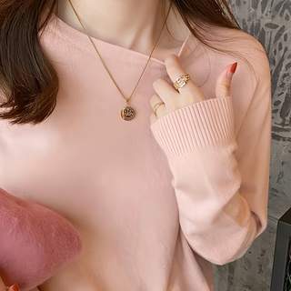 BUY LOVE 買到戀愛 薄款圓領長袖打底衫 棉+聚酯纖維, F, 粉色