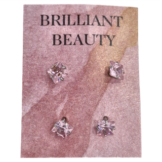 耀眼美人 迷人粉紅公主方鋯石鑽醫療鋼不鏽鋼耳環 (兩組入), 粉紅