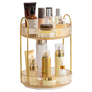 JAR嚴選 輕奢旋轉收納架 雙層 化妝品收納 桌面收納, 銀色, 1個