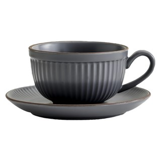 WORTH IT 渥思 職人手作條紋咖啡杯盤組, 藍灰色, 1組