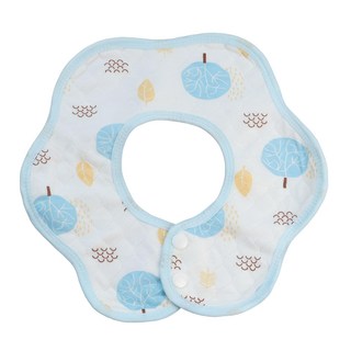 Pureal 純真兔 北歐風情防水花瓣圍兜，26x26公分，純棉+TPU防水膜，0-3歲適用, 藍色, 1入, 1條
