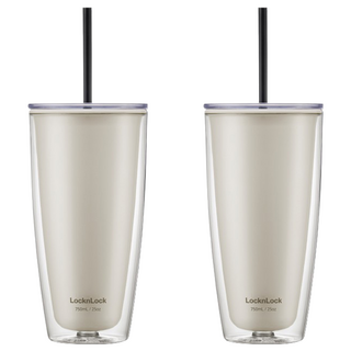 LocknLock 樂扣樂扣 簡約雙層輕量大容量吸管杯, 750ml, 2個, 白色
