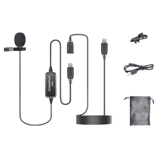 CKMOVA 全向電容式領夾式麥克風，Lightning連接，適用於iOS設備，直播採訪會議皆宜, LCM6L, 黑色