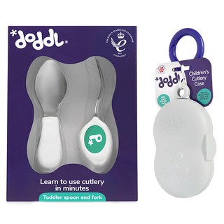 doddL 秒拾餐具 人體工學 兒童學習餐具組 餐具+攜帶盒, 湖水綠, 餐具*2+攜帶盒*1, 1組