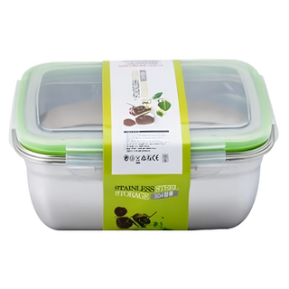 304不鏽鋼保鮮盒 長方型(22 x 17 x 11.5cm) 2.8L 食品收納盒 冰箱收納, 1個