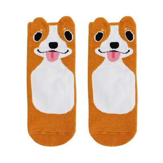 貝柔Peilou 趣味止滑童襪 立體造型 舒適吸汗 腳底止滑, 柴犬 顏色隨機, 15~18cm