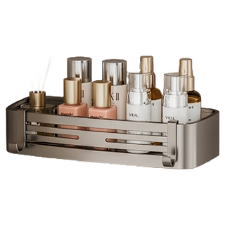 HOUDER 吸盤式太空鋁置物架 四方 升級加高, 1個, 槍灰色