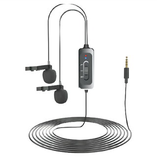 CKMOVA 全向電容式雙頭領夾式麥克風，適用於智慧型手機、單眼相機，內置電池，線長4.2公尺, LCM5D, 黑色