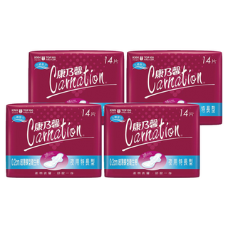 康乃馨 0.2cm超薄蝶型衛生棉, 夜用特長型 28cm, 14片, 4包