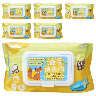 Finetech 釩泰 珍珠紋廚房柔濕巾 80抽, 添加椰油精華, 檸檬香氛, APG去汙因子, 適用於瓦斯爐/鍋具/抽油煙機, 1入, 6包