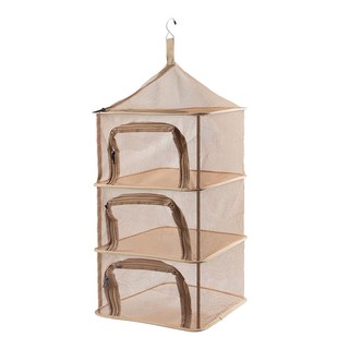 CLS 方形餐廚晾曬網籃 附掛鉤 + 收納袋, 卡其色, 4層, 1個