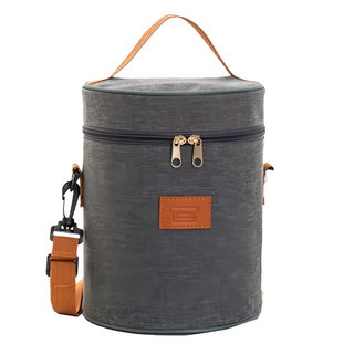 E.City 懷舊時光保溫保冷野餐便當袋 22 x 18 x 18cm, 圓柱款 深灰色, 7.13L