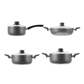 Tamsaa 電磁爐適用鍋具4件組 - 深黑色 不粘塗層 適用於燃氣/電磁爐, 18公分單柄湯鍋 + 20公分雙耳湯鍋 + 24公分雙耳湯鍋 + 24公分雙耳燉鍋, 1組