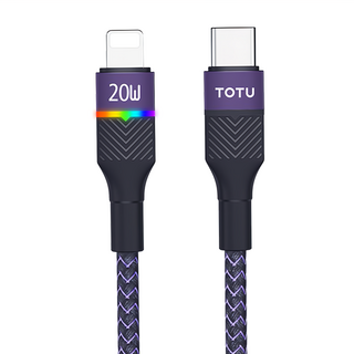 TOTU 拓途 征程系列 iPhone PD充電線 20W快充 LED燈, 1.5m, 紫色, 1條