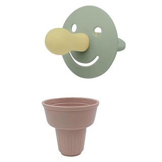 FROMISE 微笑安撫奶嘴組 矽膠材質, 第1階段(0~6個月), 奶嘴Snow + Desert Sage 奶嘴蓋Green + Pink, 1組