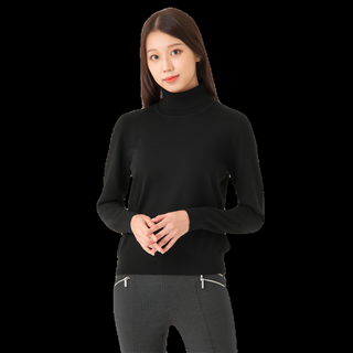 CARET 女款美麗諾羊毛高領毛衣, S, 黑