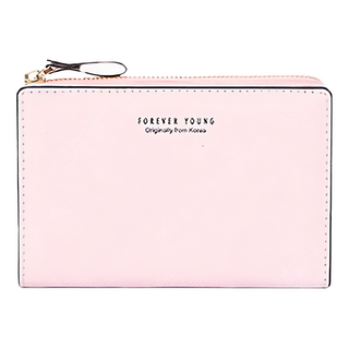 韓版十字紋中夾 高品質皮革面料, 14 x 3 x 10cm, 粉色