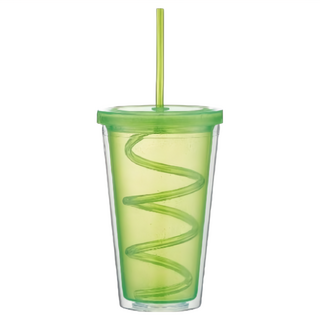 Skater 塑膠水杯 附蓋子 + 彎曲吸管, 綠色, 1組