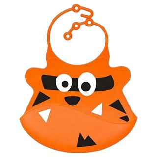 ULUBULU 矽膠圍兜 100%食品級矽膠, 老虎 橙色, 1件, 1件