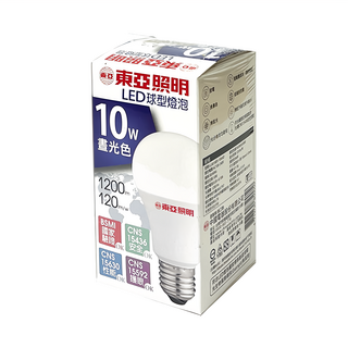 TOA 東亞照明 LED 球型燈泡 10W E27 燈頭 1200lm, 晝光色, 4個